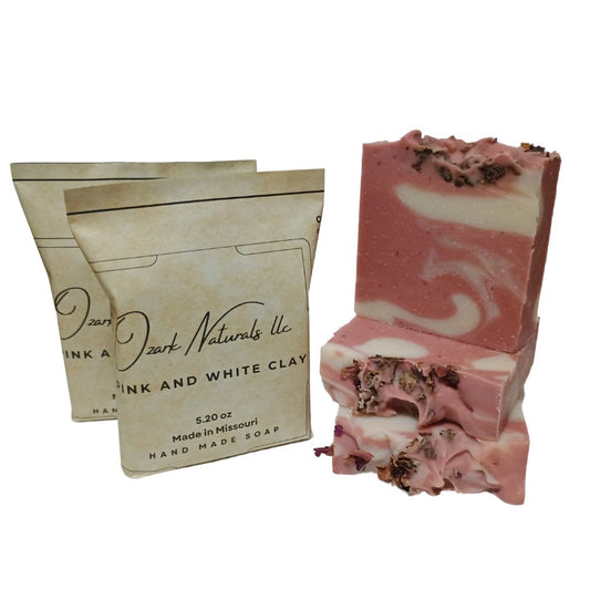 Pink Clay and White Clay with Red Rose Petals Soap